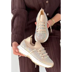 Ceas Bej Triko Bağcıklı Spor Ayakkabı