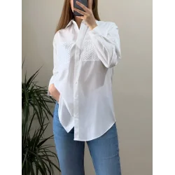 Cebi Taşlı Poplin Gömlek -Beyaz