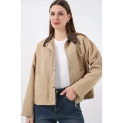 Cep Detaylı Kısa Ceket 5975 - Bisküvi