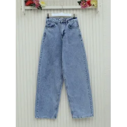 Cepli Bol Paça Fermuarlı Kot Pantolon -Buz Mavi