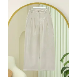 Cepli Bol Paça Pul Detaylı Kadife Pantolon   -Bej