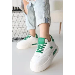 Chris Beyaz Cilt Yeşil Detaylı Bağcıklı Spor Ayakkabı