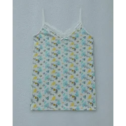 Çiçek Desenli Dantelli İp Askılı Atlet -Ekru