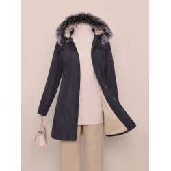 Çıkma Kapşonlu Çıtçıtlı Cepli Kısa Kaban  -Laci