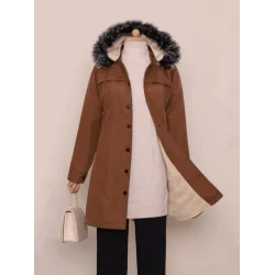 Çıkma Kapşonlu Çıtçıtlı Cepli Kısa Kaban -Taba