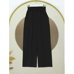 Çımalı Beli Lastikli Kadife Pantolon -Siyah