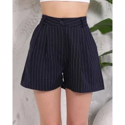 Çizgili düğmeli şort siyah s2551251