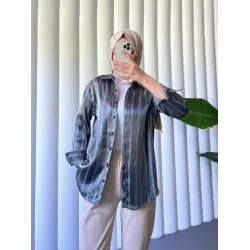 Çizgili Janjanlı Gömlek -İndigo