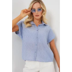 Çizgili Kısa Kol Gömlek 20324 - İndigo