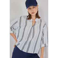 Çizgili Oversize Bluz 967 - Açık Mavi