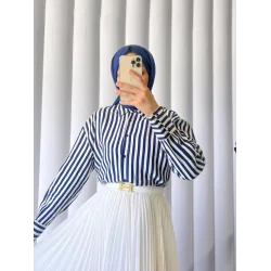 Çizgili Oversize Düğmeli Gömlek -Laci