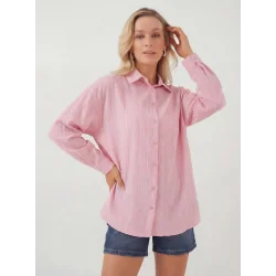 Çizgili Oversize Gömlek 20293 - Pembe