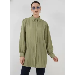 Çizgili Uzun Gömlek Tunik 5947 - Çağla