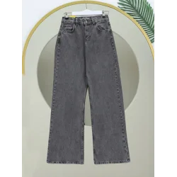 Çok Cepli Yüksek Bel Kot Pantolon  -Füme