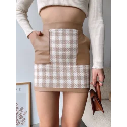 Deri cep garnili kaşe etek bej h24604