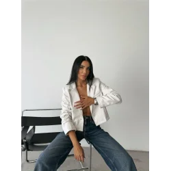 DERİ CROP CEKET TEK DÜĞME - Beyaz