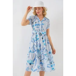 Desenli Kısa Kol Elbise 2558 - Mavi