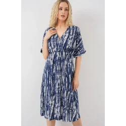 Desenli Kısa Kol Elbise 2569 - Lacivert