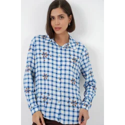 Desenli Oversize Viskon Gömlek 20371 - Mavi