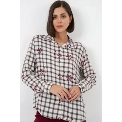 Desenli Oversize Viskon Gömlek 20371 - Siyah