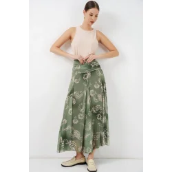 Desenli Şifon Etek 8057 - E.Yeşil