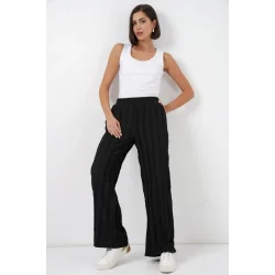 Dokulu Esnek Örme Pantolon 30077 - Siyah