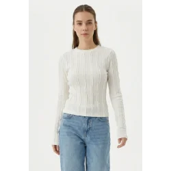 Dokulu Örme Bluz 980 - Beyaz