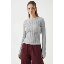 Dokulu Örme Bluz 980 - Gri