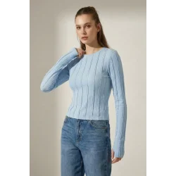 Dokulu Örme Bluz 980 - Mavi