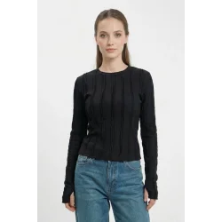 Dokulu Örme Bluz 980 - Siyah