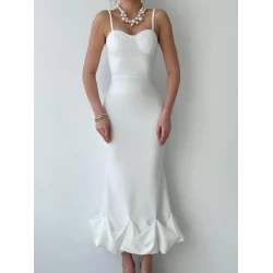 Dominic Eteği Büzgülü Midi Boy Elbise