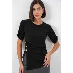 Düğme Detaylı Sandy Bluz 992 - Siyah