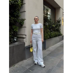 Düğme yakalı gri alt üst takım s3943