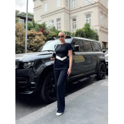 Düğme yakalı siyah alt üst takım s3943