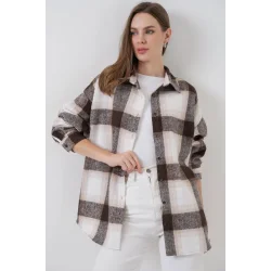 Ekose Desen Oversize Oduncu Gömlek 3854 Bisküvi