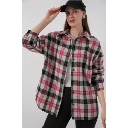 Ekose Desen Oversize Oduncu Gömlek 3854 Nar