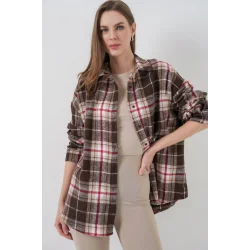 Ekose Desen Oversize Oduncu Gömlek 3854 Vizon