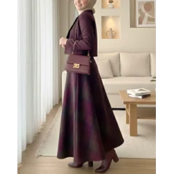 Ekose Desenli Yanı FermuarlıKaşe Çan Etek-Mürdüm