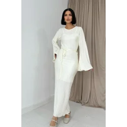 Ekru İspanyol Kol Piliseli Elbise