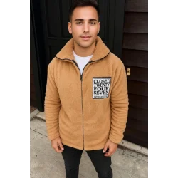 Erkek Polar Fermuarlı Sweatshirt – Kapüşonsuz, Cepli, Yumuşak Dokulu, Oversize Rahat Kalıp, Kışlık Sıcak Tutan Fermuarlı Üst - Kahverengi