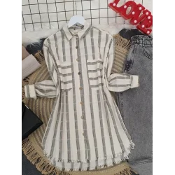 Eteği Püsküllü Gömlek -Bej