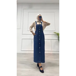 Etekli salopet enzim süper taş yıkama koyu mavi d2521