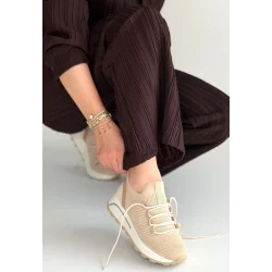 Feort Bej Triko Bağcıklı Spor Ayakkabı