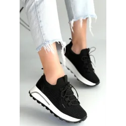 Feort Siyah Triko Bağcıklı Spor Ayakkabı