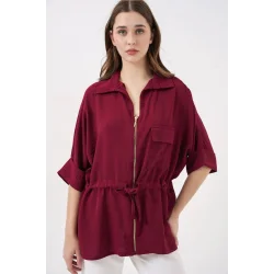 Fermuarlı Gömlek 0721 - Bordo
