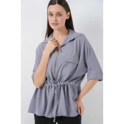 Fermuarlı Gömlek 0721 - Gri