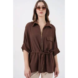 Fermuarlı Gömlek 0721 - Kahverengi