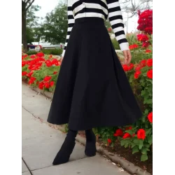 Fermuarlı Kaşe Çan Etek -Siyah