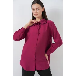 Fırfırlı Uzun Gömlek Tunik 5952 - Bordo