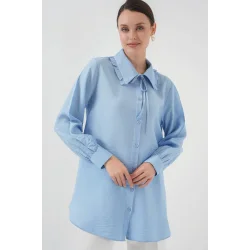 Fırfırlı Uzun Gömlek Tunik 5952 - Mavi